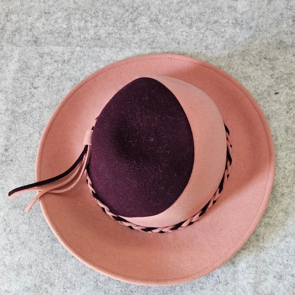 Kurt Jr. Two Tone Pink Purple Felt Fedora Wide Brim Hat Braided Band Colorblock